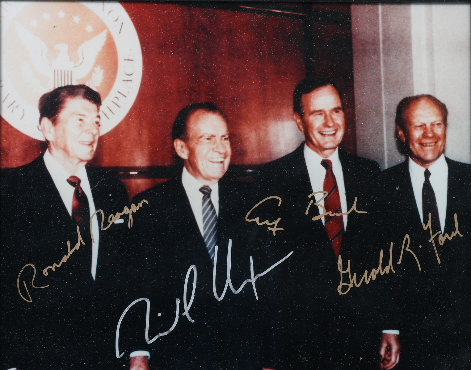 Appraisal: PRESIDENTS AUTOGRAPHED PHOTO Framed presidential '' x '' photograph signed