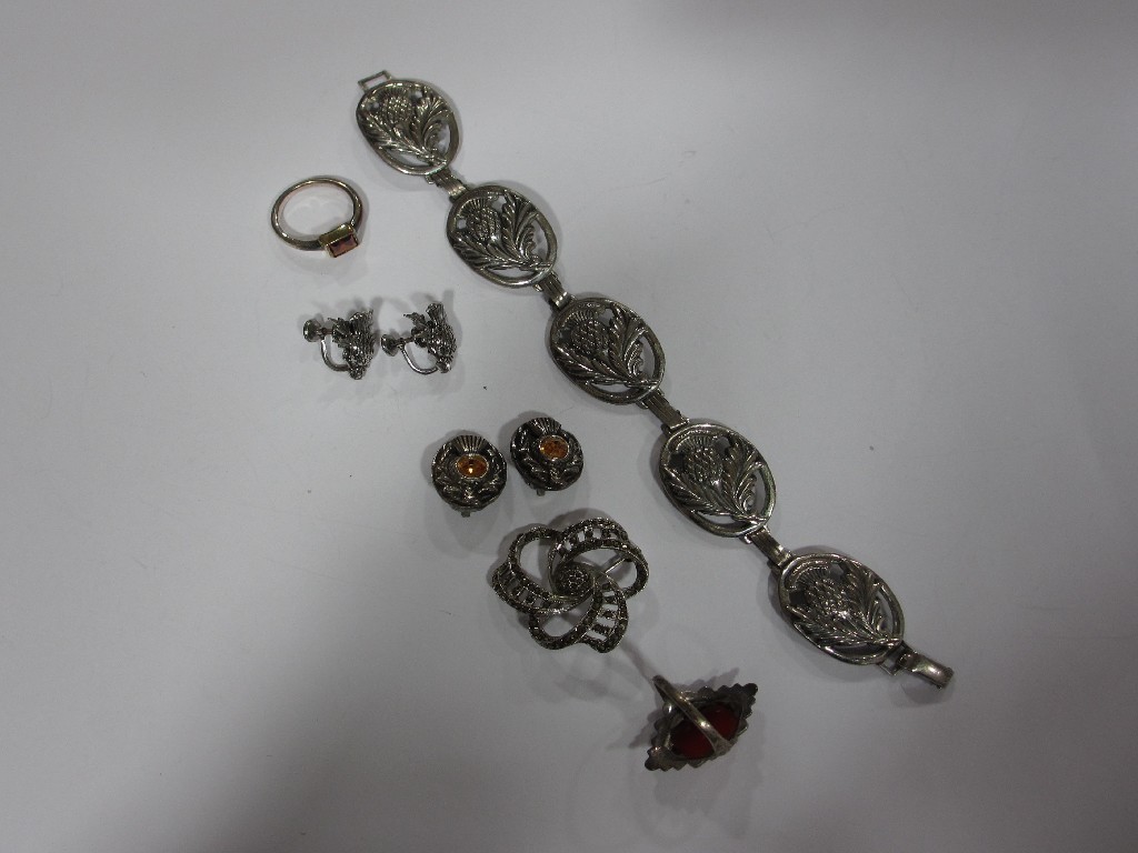 Appraisal: Lot comprising a Scottish silver thistle bracelet two pairs of