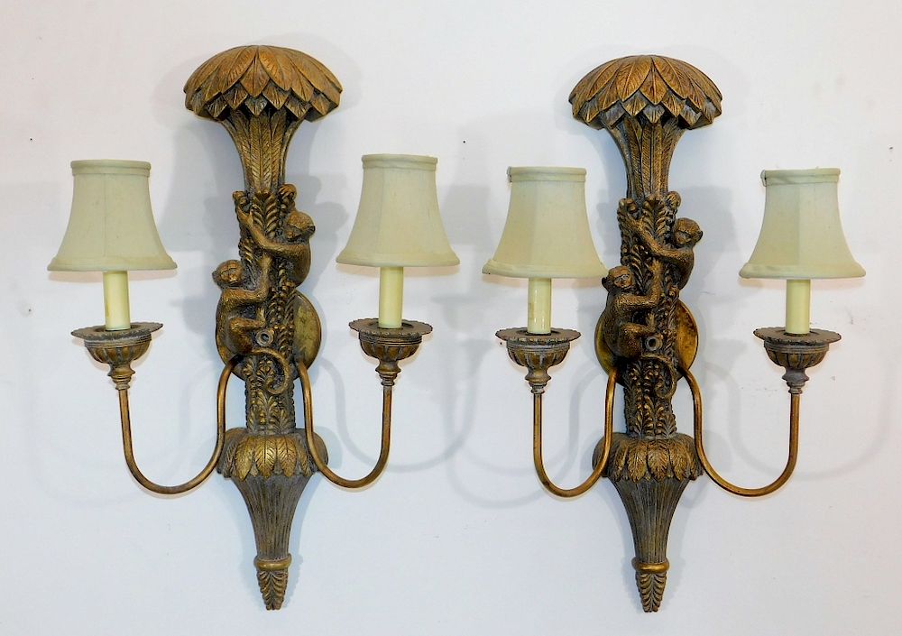 Appraisal: PR Lampcrafters Gilt Monkey Palm Tree Wall Sconce United States