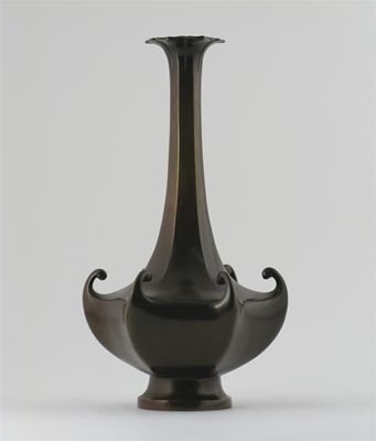 Appraisal: A Japanese bronze hexagonal section vase the tall slender neck