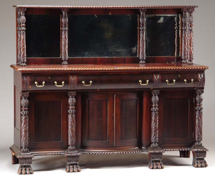 Appraisal: MAGNIFICENT EMPIRE CARVED PERIOD MAHOGANY SIDEBOARD Spectacular example of an