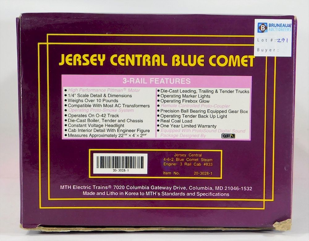 Appraisal: MTH Jersey Central - - Blue Comet Steam Engine United