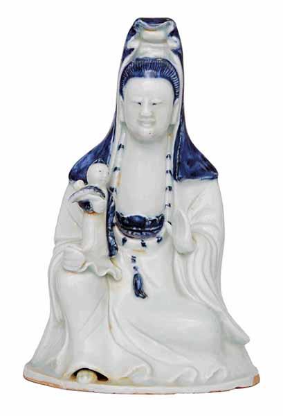 Appraisal: A MING DYNASTY - BLUE AND WHITE PORCELAIN SEATED GUANYIN