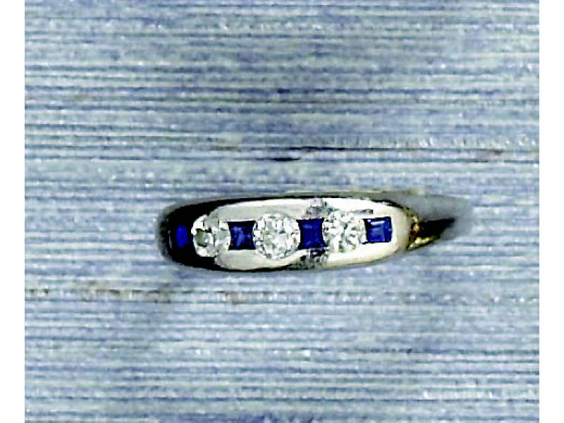 Appraisal: DIAMOND AND SAPPHIRE RING Half hoop Platinum band alternately set