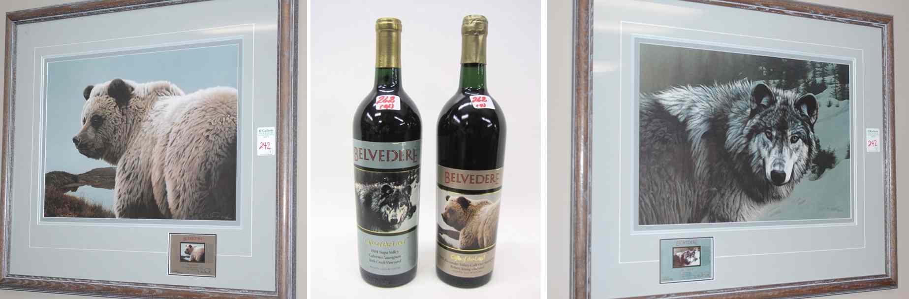 Appraisal: TWO SIGNED ROD FREDERICK COLOR PRINTS AND TWO BOTTLES RED