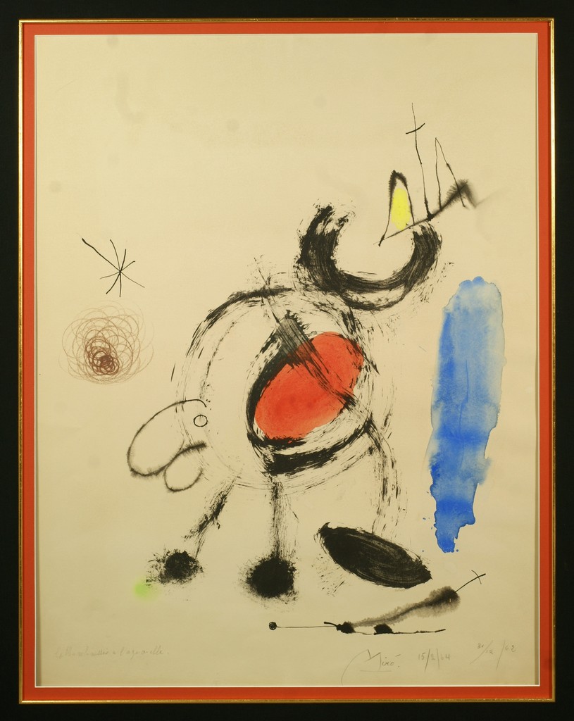 Appraisal: Joan Miro Spanish - watercolor crayon on lithograph study for