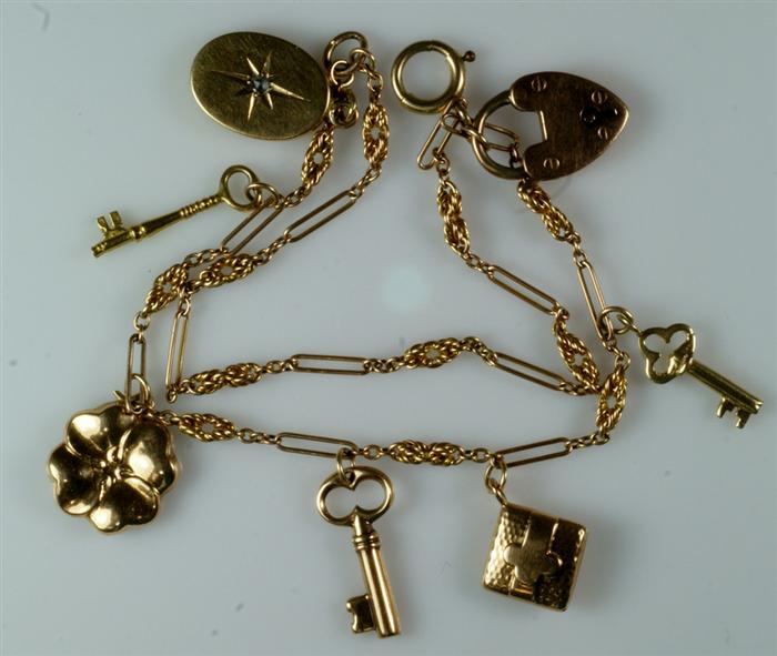 Appraisal: K unmarked YG charm bracelet dwt Estimate -