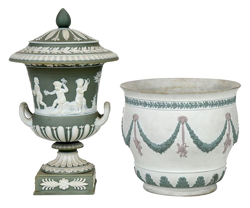 Appraisal: Wedgwood Three Color Jardiniere and Covered Urn British th th