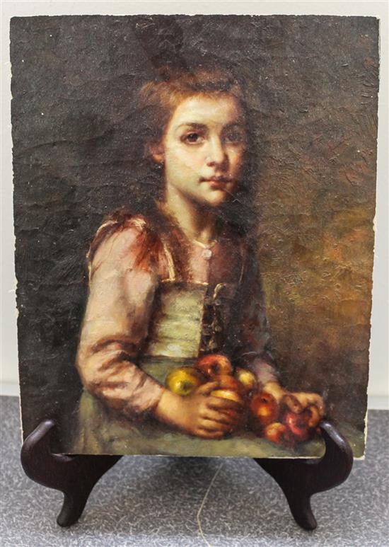 Appraisal: Sale Lot Artist Unknown th century Girl with Apples oil