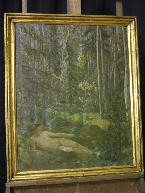 Appraisal: FRENCH TH CENTURY MALE NUDE IN LANDSCAPE Oil on canvas