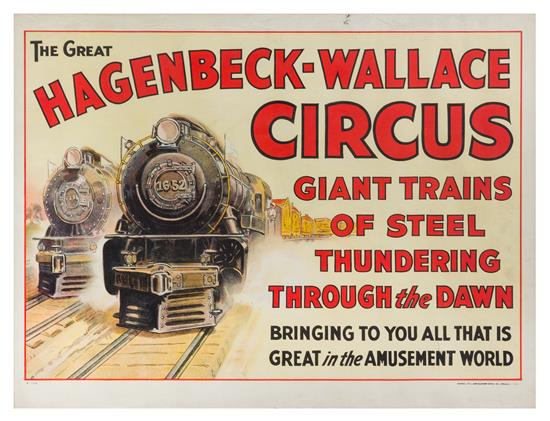 Appraisal: Sale Lot CIRCUS HAGENBECK-Wallace Poster Giant trains Central Printing and