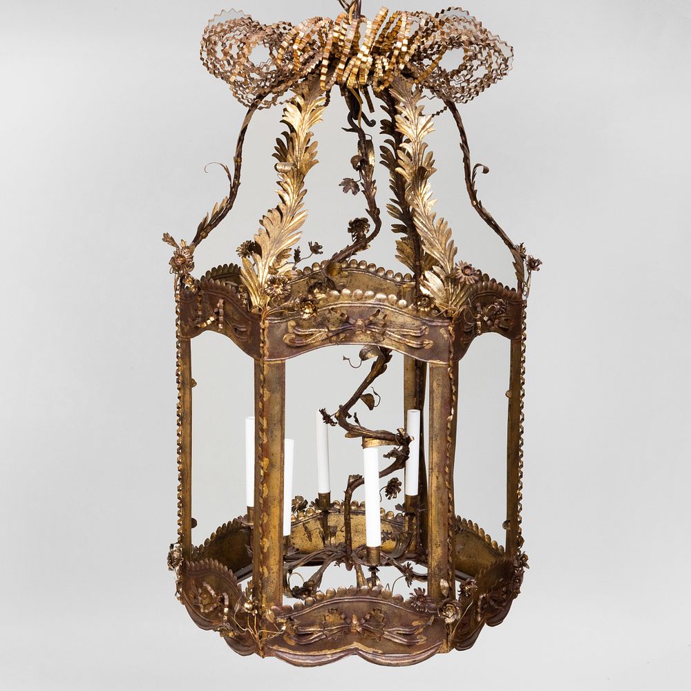 Appraisal: Large French Baroque Style Gilt T le Six-Light Hall Lantern