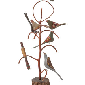 Appraisal: A Folk Art Carved Bird Tree by Dan Strawser th