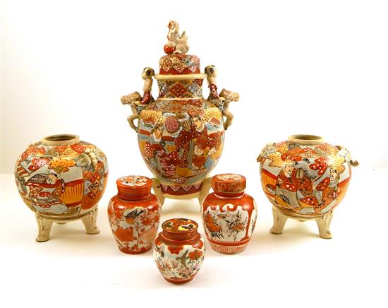 Appraisal: ASIAN Satsuma and Kutani style orange and white pottery six