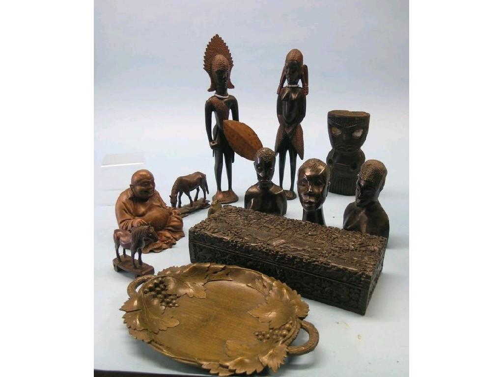 Appraisal: A small quantity of African and Oriental wood carvings