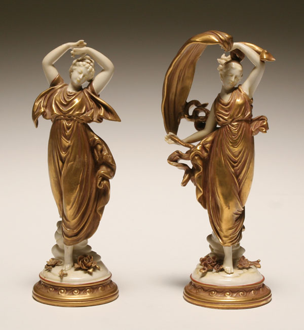 Appraisal: German porcelain classical female figures draped muses in gilt attire