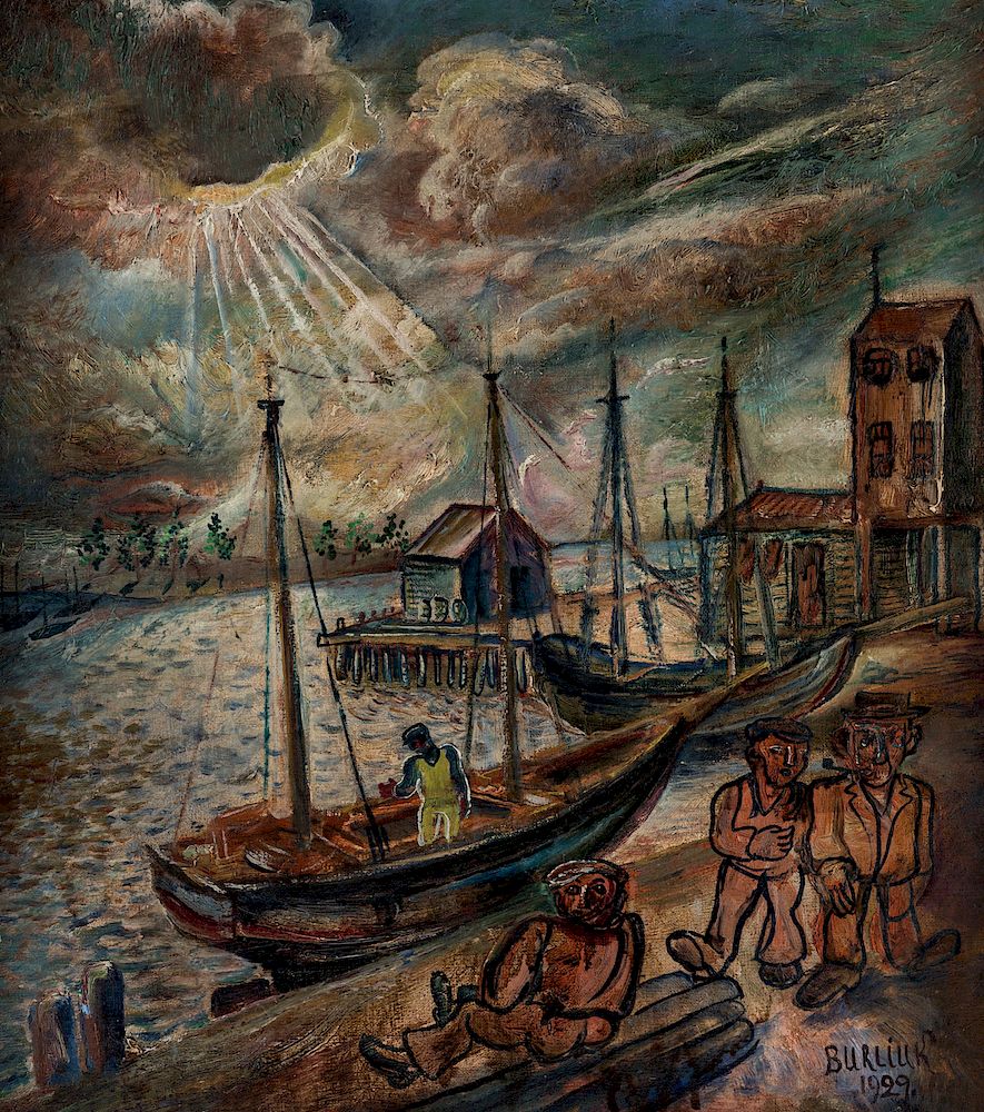 Appraisal: DAVID BURLIUK RUSSIAN - DAVID BURLIUK RUSSIAN - Fishermen Scene