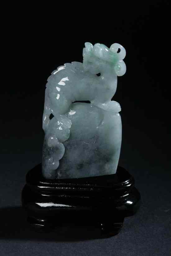 Appraisal: CHINESE APPLE GREEN AND GREY JADEITE FIGURE OF QILIN -