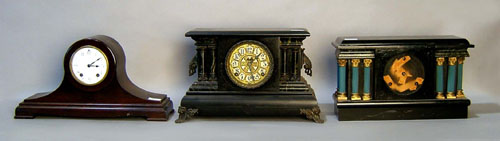 Appraisal: Three mantle clocks to include New Haven Tambour tallest -