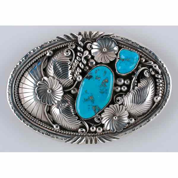 Appraisal: Navajo Morty Johnson Belt Buckle signed and decorated with elaborate