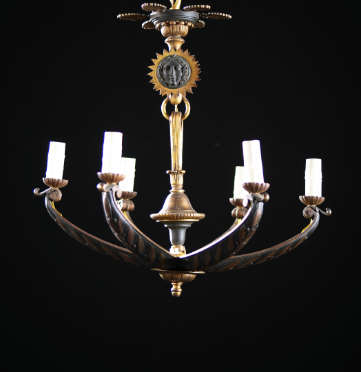 Appraisal: Empire-Style Gilt-Bronze and Ebonized Six-Light Chandelier th century the top