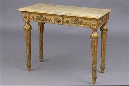 Appraisal: ITALIAN NEOCLASSICAL CARVED GILTWOOD CONSOLE TABLE WITH MARBLE TOP The