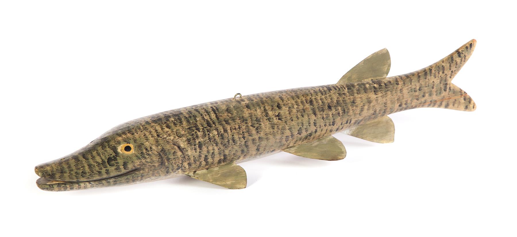 Appraisal: AMERICAN FOLK ART CARVING OF A MUSKIE Second half- th