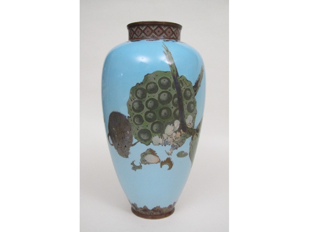 Appraisal: A Japanese cloisonne baluster vase decorated with a rat gnawing