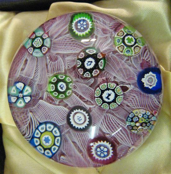 Appraisal: Perthshire glass paperweight with multiple florettes and silhouettes on a