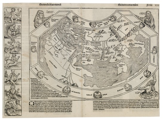 Appraisal: SCHEDEL HARTMANN Secunda etas Mundi Double-page wood-engraved world map from