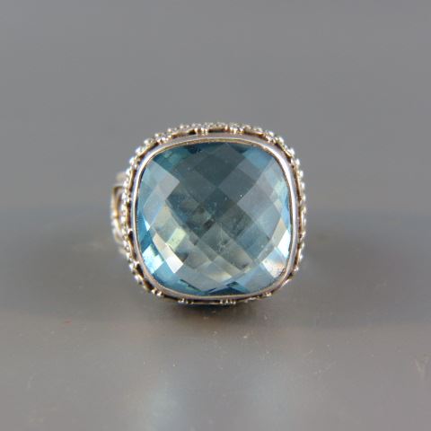 Appraisal: Blue Topaz Ring squared fancy checkerboard cut gem in fancy