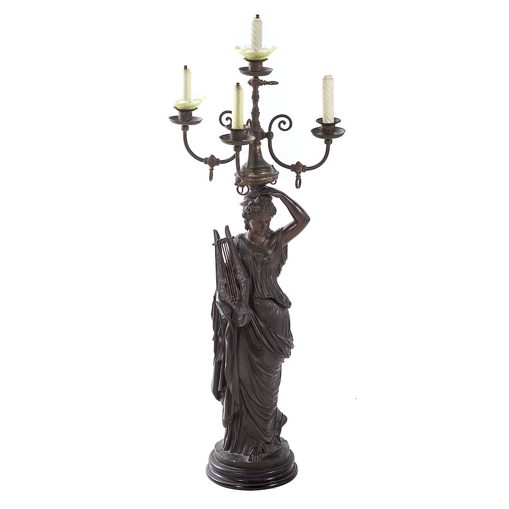 Appraisal: Continental Neo-Classical Bronze Newel Post Lamp second half- th century