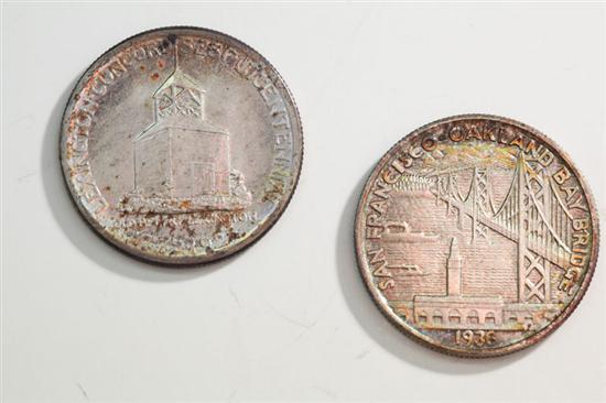 Appraisal: TWO SILVER HALF-DOLLARS San Francisco-Oakland Bay Bridge And Lexington-Concord Sesquicentennial