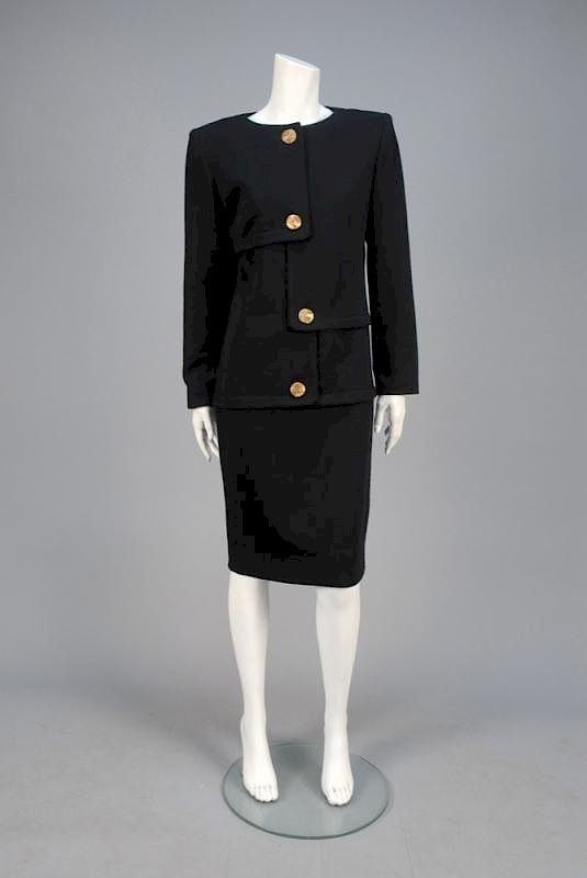 Appraisal: GALANOS WOOL KNIT DAY DRESS s Long sleeve black tricot