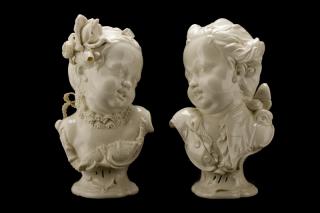 Appraisal: Bustelli for Nymphenburg Pair of Busts Porcelain After Franz Anton