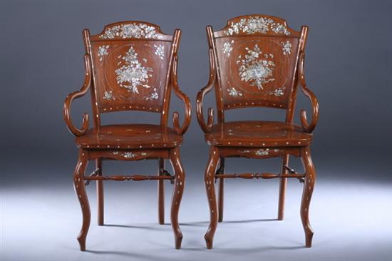 Appraisal: PAIR VIETNAMESE MOTHER-OF-PEARL INLAID WOOD SIDECHAIRS - in x in