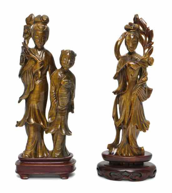 Appraisal: Two Tiger Eye Figures each depicting beauties in standing positions