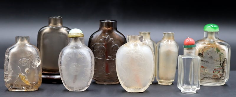 Appraisal: CHINESE CRYSTAL GLASS AND QUARTZ SNUFF BOTTLES Includes snuff bottle