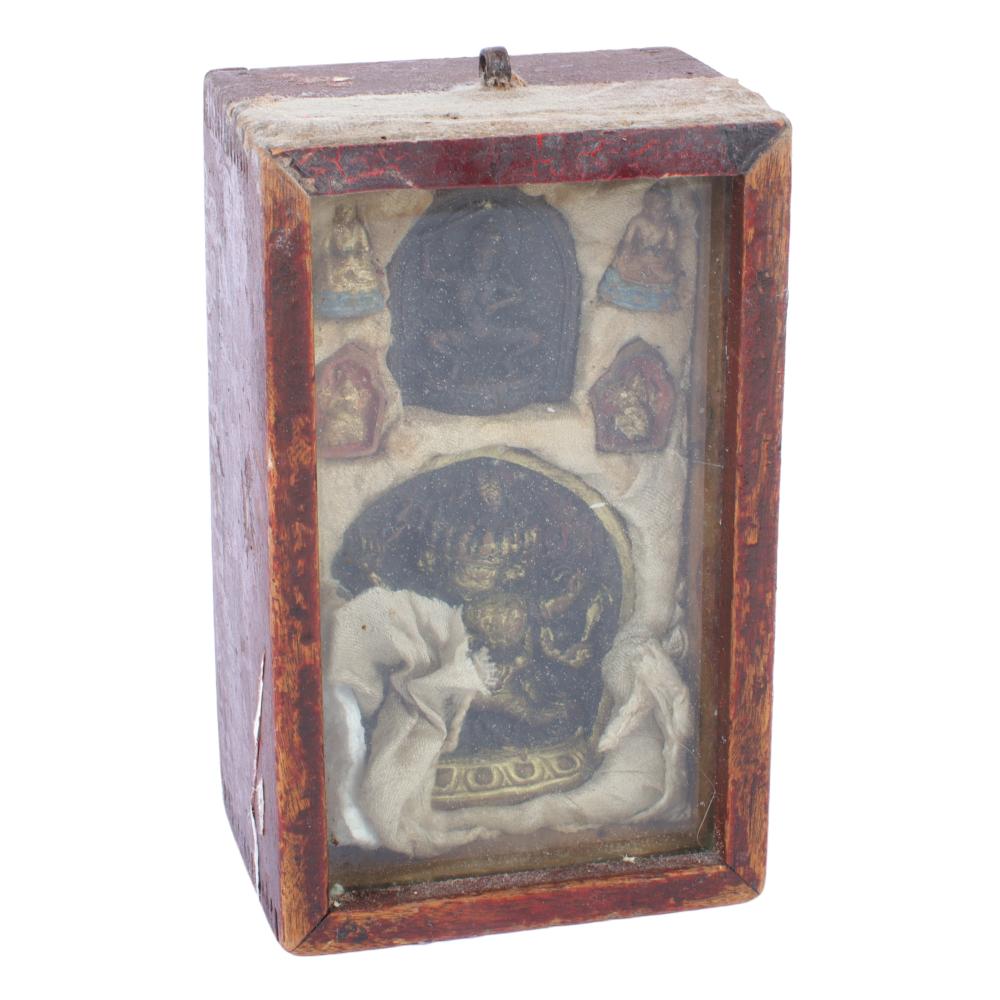 Appraisal: MONGOLIAN BUDDHIST PAINTED WOODEN TRAVELING ICON BOX THAT HOLDS SHRINE