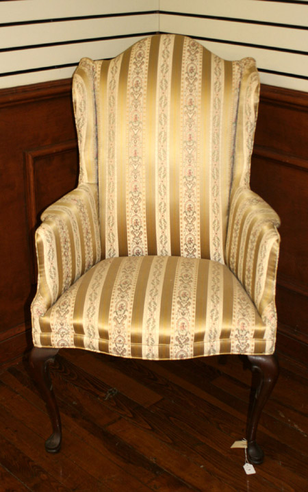 Appraisal: Queen Anne Style Mahogany Wing Armchair th Century Having floral