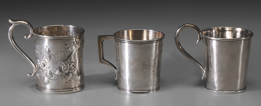 Appraisal: Three Coin Silver Mugs American th century one Newel Harding