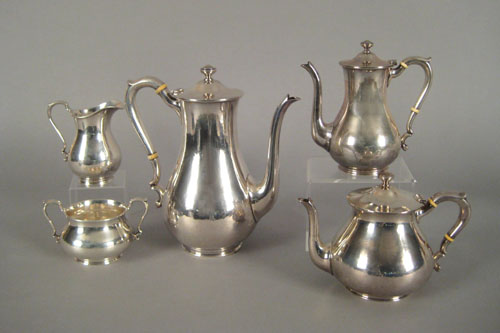 Appraisal: Sterling silver five piece tea service early th c to