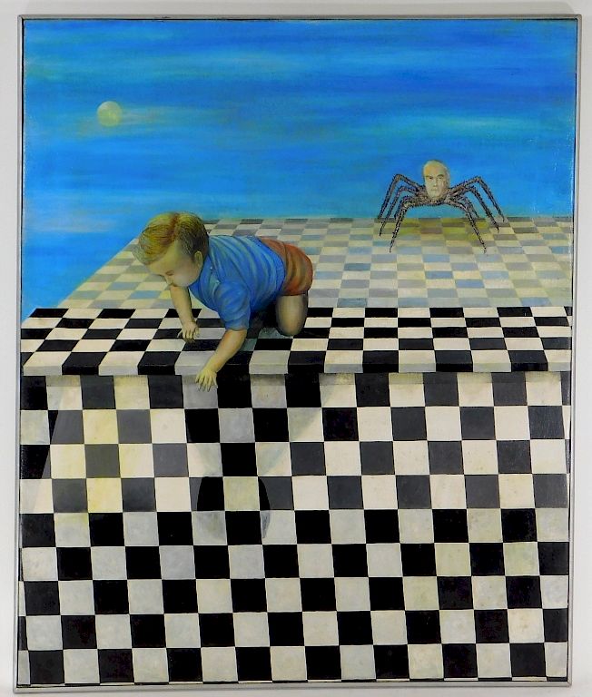 Appraisal: Ray Richardson Surrealist Op Art Spider Painting Ray Richardson United