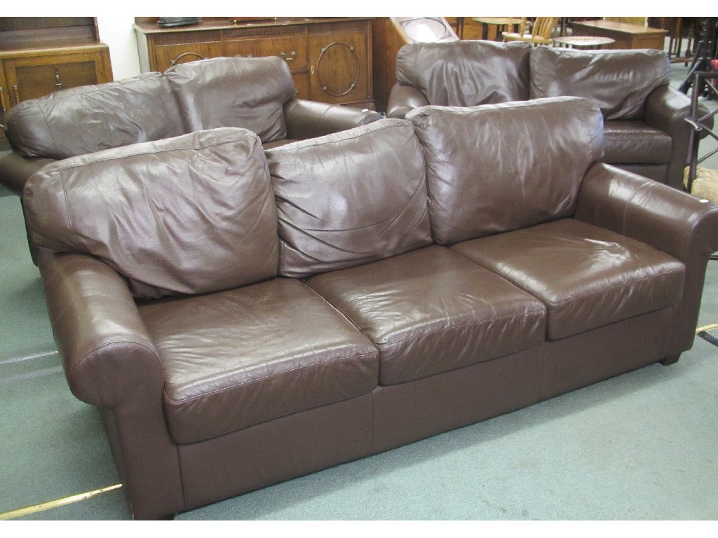 Appraisal: Brown leather lounge suite three pieces