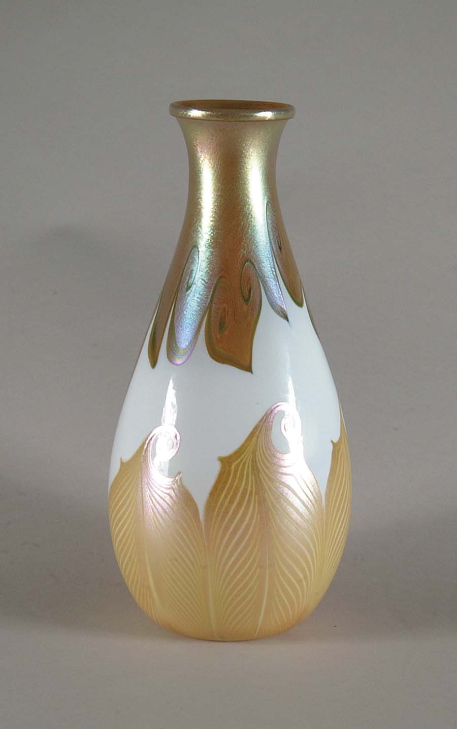 Appraisal: QUEZAL DECORATED VASE Spectacular Quezal vase has bright gold iridescent