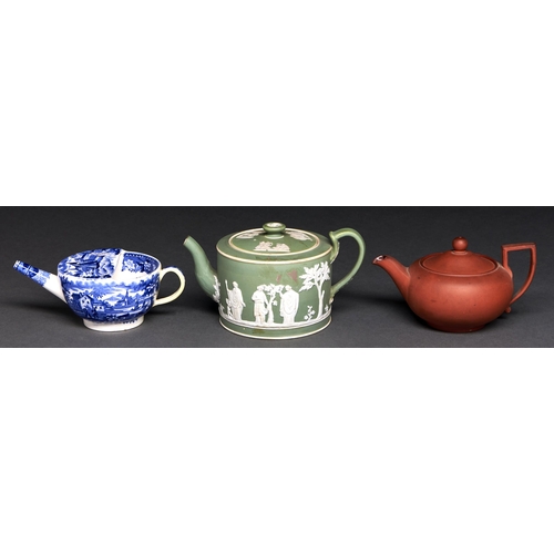 Appraisal: A Wedgwood green jasper dip cylindrical teapot and cover a