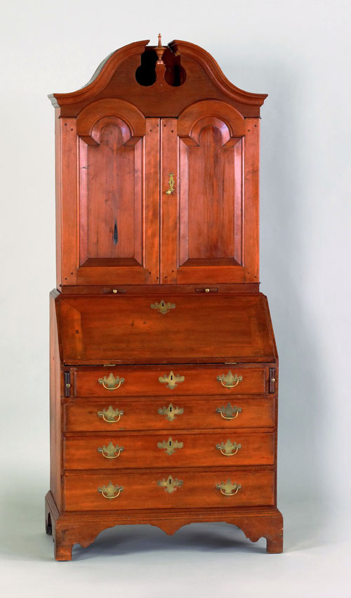 Appraisal: New England Chippendale cherry secretary ca the upper section with