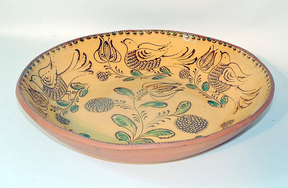 Appraisal: Large C N Foltz Redware Bowl Slip decoration Dated -