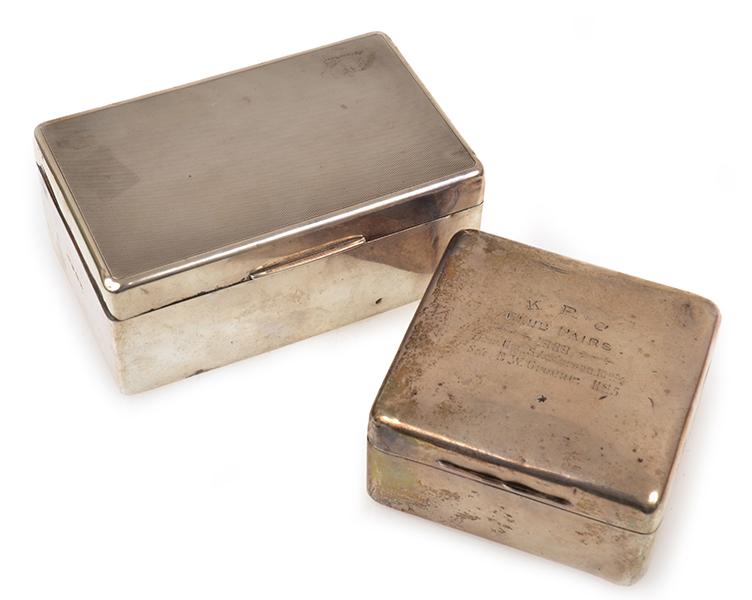 Appraisal: TWO ART DECO STERLING CIGARETTE BOXES MAPPIN WEBB AND HARDY