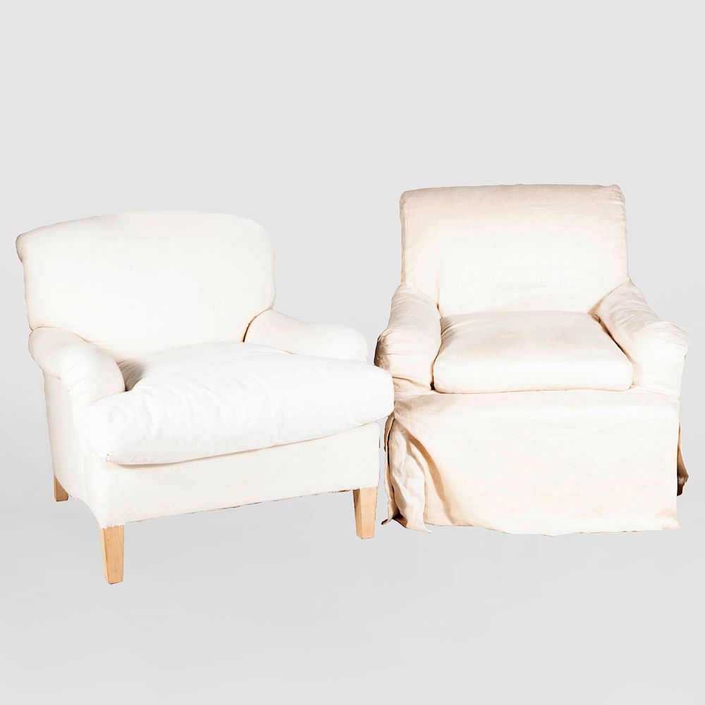 Appraisal: Two Similar Upholstered Club Chairs One with muslin x x